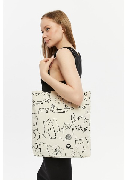 Kanvas Fermuarlı Mi Cat Çift Taraf Baskılı Çanta fiyatları