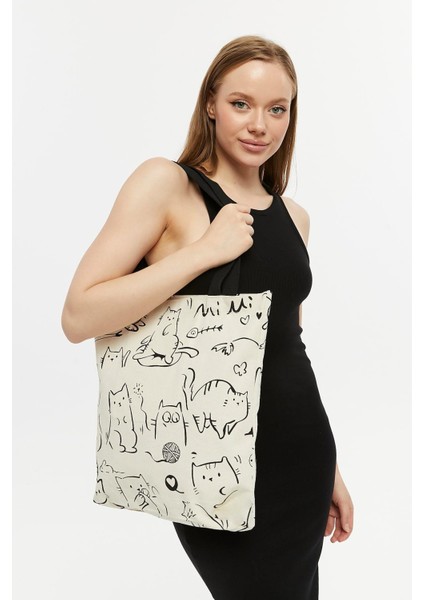 Kanvas Fermuarlı Mi Cat Çift Taraf Baskılı Çanta modelleri
