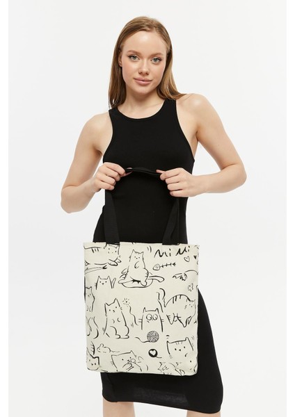 Kanvas Fermuarlı Mi Cat Çift Taraf Baskılı Çanta fırsatları