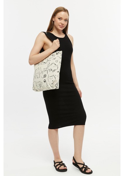 Kanvas Fermuarlı Mi Cat Çift Taraf Baskılı Çanta indirimleri