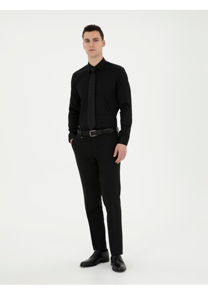 Erkek Siyah Slim Fit Uzun Kollu Basic Gömlek 50286102-VR046