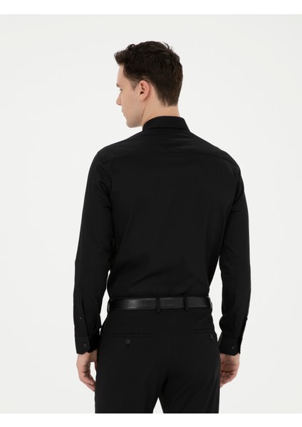 Erkek Siyah Slim Fit Uzun Kollu Basic Gömlek 50286102-VR046
