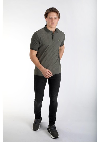Navagoi Erkek Baskılı Pike Polo Yaka T-Shirt Haki