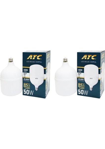 LED Bulb Ampul 50 W Beyaz Işık 2 Li