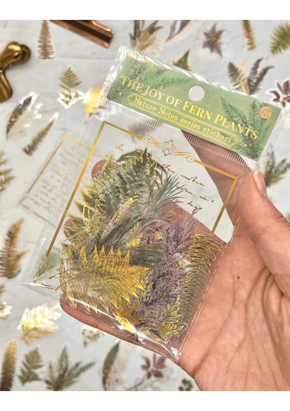 Nature Notes Series The Joy Of Fern Plants 40 Adet Altın Yaldızlı Şeffaf Pet Sticker/Su Geçirmez