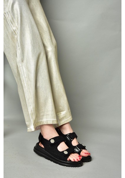 S267122004 Siyah Kumaş Kadın Sandalet fiyatları