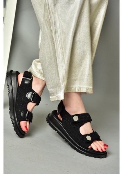 S267122004 Siyah Kumaş Kadın Sandalet indirimleri