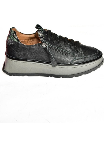 P555306603 Siyah Deri Spor Ayakkabı Sneakers