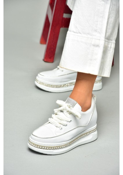 S602008704 Beyaz Kumaş Kalın Tabanlı Spor Ayakkabı Sneakers fiyatları
