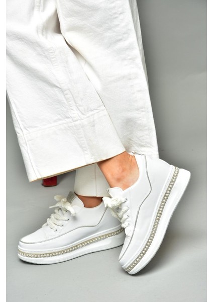 S602008704 Beyaz Kumaş Kalın Tabanlı Spor Ayakkabı Sneakers modelleri