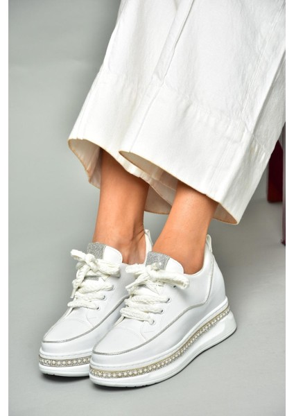 S602008704 Beyaz Kumaş Kalın Tabanlı Spor Ayakkabı Sneakers fırsatları