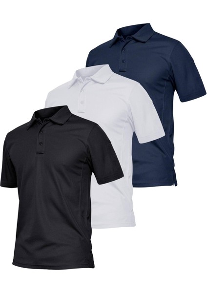 Ghassy Co. Erkek 3'lü Set Taktik Polo Yaka Gömlek Hızlı Kuruma Nem Emici Pique Jersey Golf T-Shir