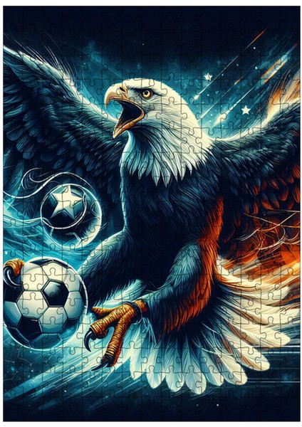 Ahşap Mdf Puzzle Yapboz Futbol ve Siyah Beyaz ve Kartal 255 Parça 35*50 cm