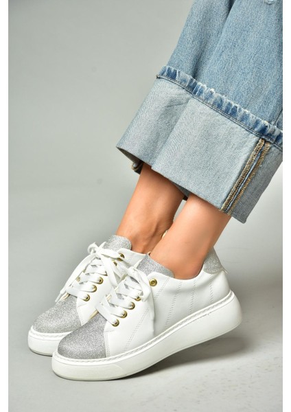 S820042209 Beyaz/gümüş Simli Kadın Spor Ayakkabı Sneakers