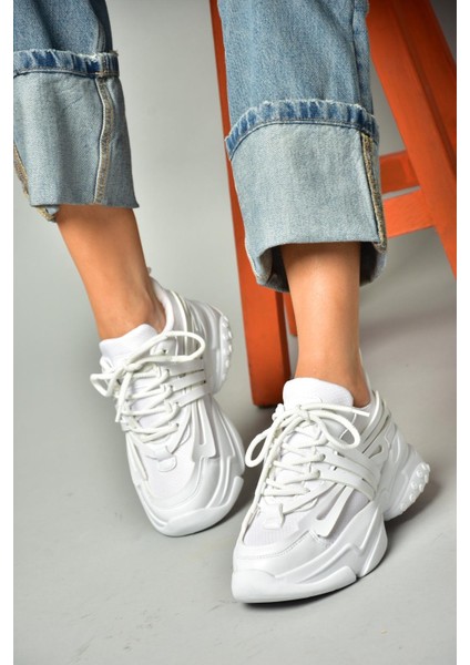 S973602404 Beyaz Kumaş Kalın Tabanlı Spor Ayakkabı Sneakers fiyatları