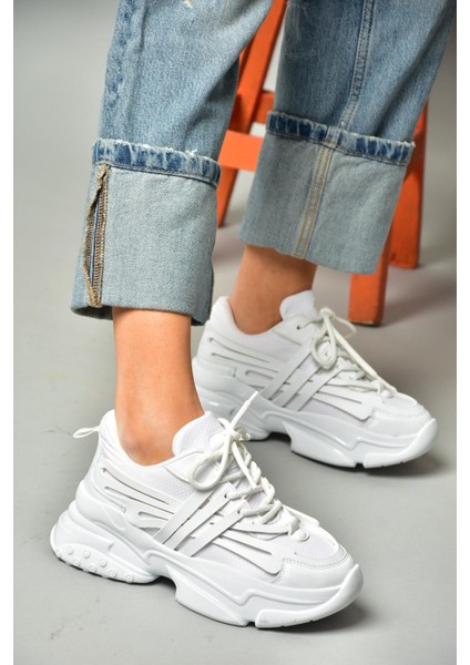 S973602404 Beyaz Kumaş Kalın Tabanlı Spor Ayakkabı Sneakers modelleri