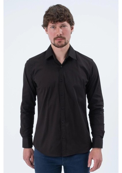 Taco Classic Düz Saten Uzun Kol Gömlek