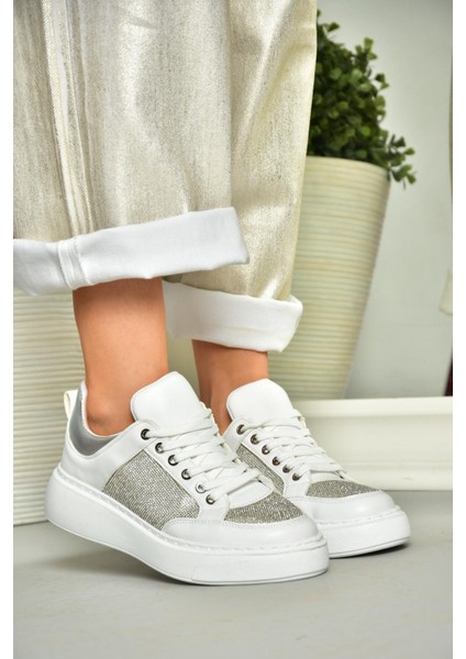 S820085409 Beyaz Taş Kadın Spor Ayakkabı Sneakers