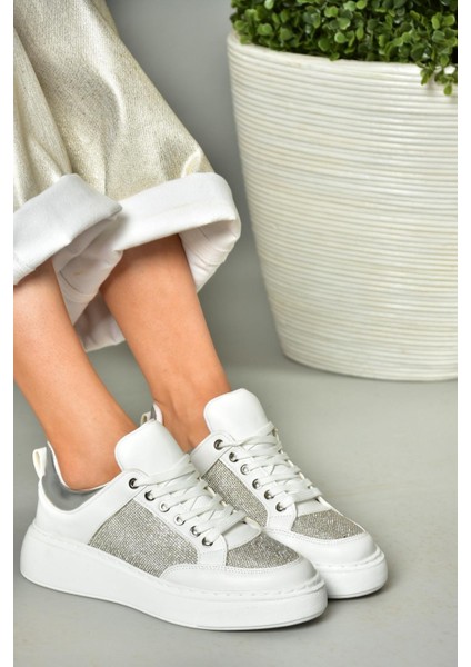 S820085409 Beyaz Taş Kadın Spor Ayakkabı Sneakers