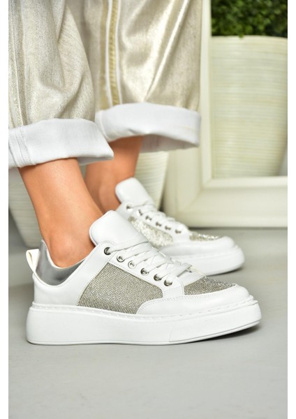 S820085409 Beyaz Taş Kadın Spor Ayakkabı Sneakers