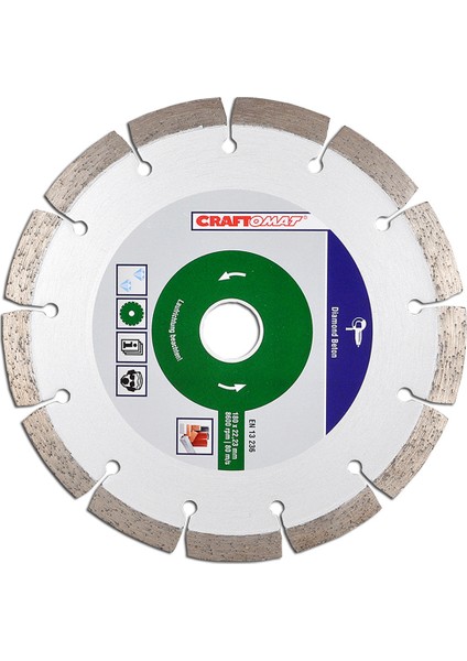 Elmas Kesici Disk 180 mm Yeşil Beton Segme Nt