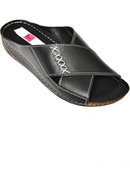 P555091203 Siyah Hakiki Deri Comfort Ortopedik Taban Kadın Terlik fırsatları