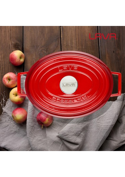 Döküm Oval Tencere 23X29 Cm, Iç Krem, Kırmızı