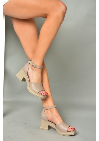 P555325003 Vizon Deri Kalın Topuklu Ayakkabı