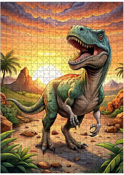 Ahşap Mdf Puzzle Yapboz Gün Batımı ve Trex 500 Parça 50*70 cm