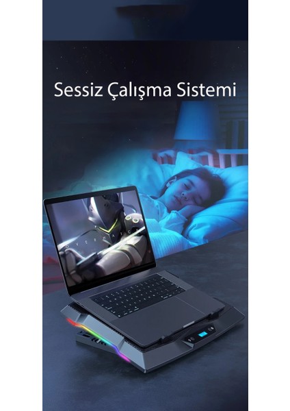8 Fanlı 18-11inç Rgb Işıklı Notebook Laptop Soğutucu Fan Yükseklik Ayarlı Sessiz LCD Pro Stand