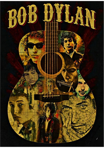 Ahşap Mdf Puzzle Yapboz Bob Dylan ve Gitar 255 Parça 35*50 cm