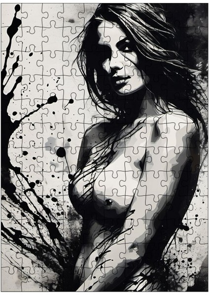 Ahşap Mdf Puzzle Yapboz Siyah Beyaz Kadın 120 Parça 25*35 cm