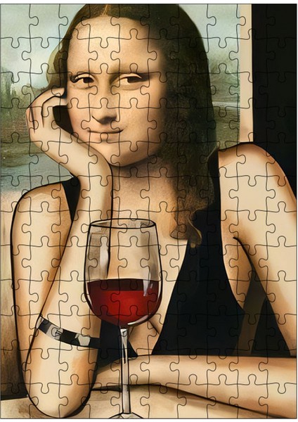 Ahşap Mdf Puzzle Yapboz Mona Lisa ve Şarap Kadehi 120 Parça 25*35 cm