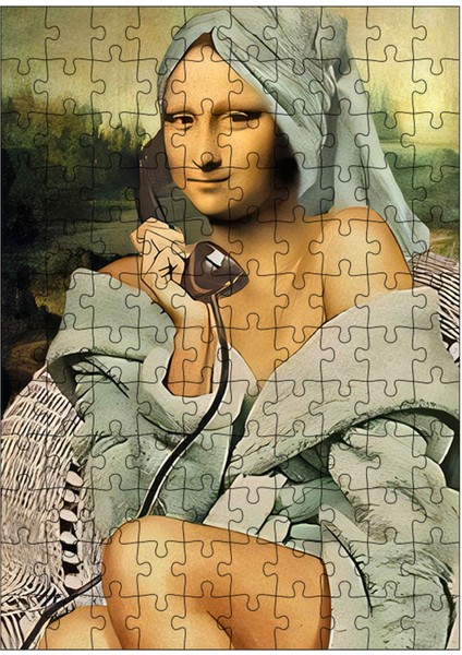 Ahşap Mdf Puzzle Yapboz Duştan Çıkan Telefonlu Mona Lisa 120 Parça 25*35 cm