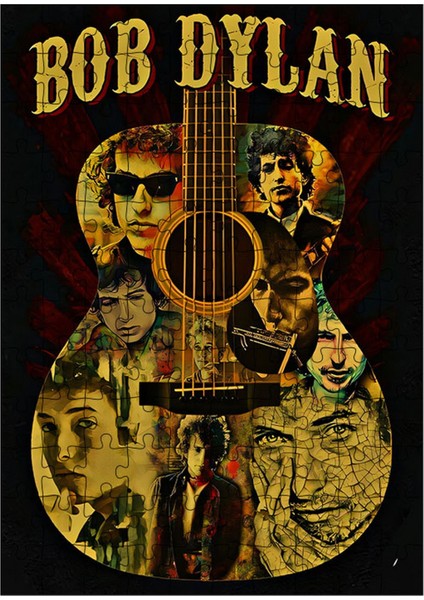 Ahşap Mdf Puzzle Yapboz Bob Dylan ve Gitar 120 Parça 25*35 cm