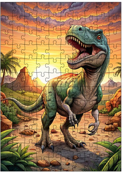 Ahşap Mdf Puzzle Yapboz Gün Batımı ve Trex 120 Parça 25*35 cm