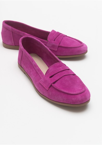 F02 Fuşya Süet Hakiki Deri Kadın Loafer Ayakkabı