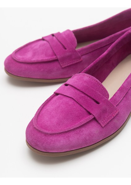F02 Fuşya Süet Hakiki Deri Kadın Loafer Ayakkabı