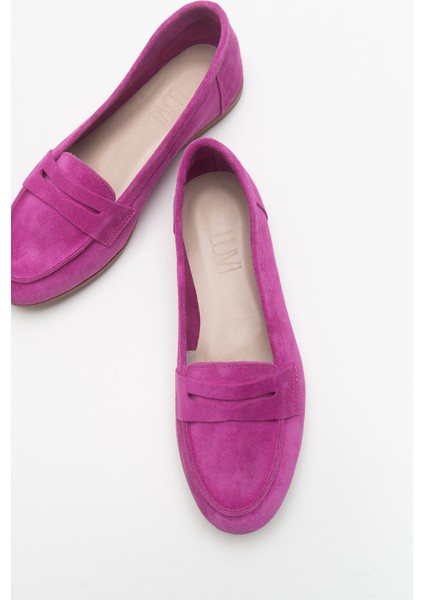 F02 Fuşya Süet Hakiki Deri Kadın Loafer Ayakkabı