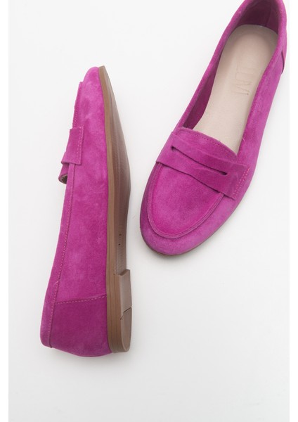 F02 Fuşya Süet Hakiki Deri Kadın Loafer Ayakkabı