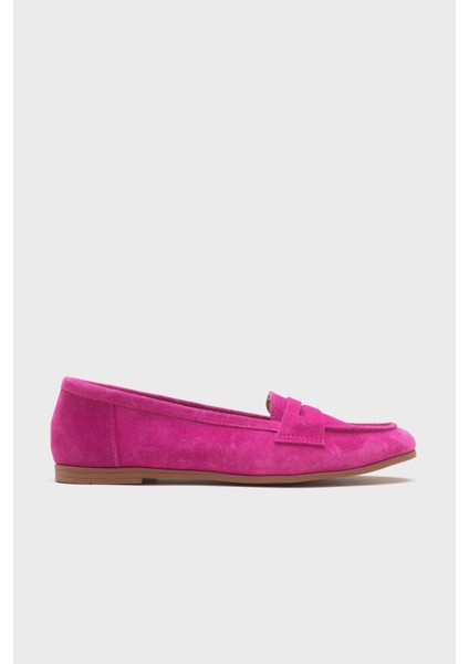 F02 Fuşya Süet Hakiki Deri Kadın Loafer Ayakkabı
