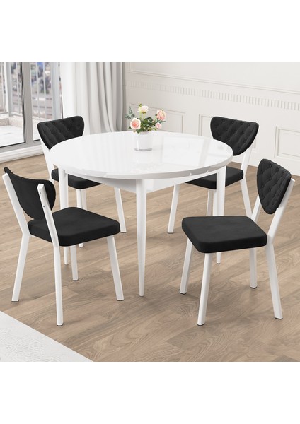 Now Serisi 90X90 Sabit Yuvarlak Beyaz Mutfak Masası Takımı 4 Sandalye
