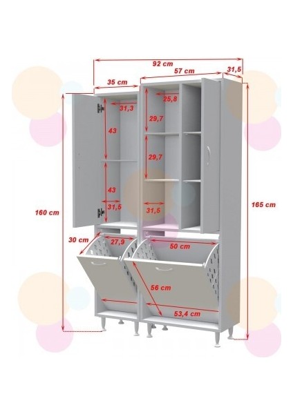 Almital Mobilya Aksesuarlari Modilayn Alaçatı Inci 92 X165 cm Kirli Çamaşır Sepetli Banyo Dolabı