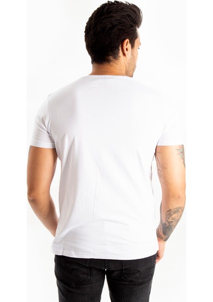 Beyaz Erkek/Unisex Slim Fit Dar Kesim Bisiklet Yaka Pamuklu Likralı Basic Tişört 1801131 fırsatları