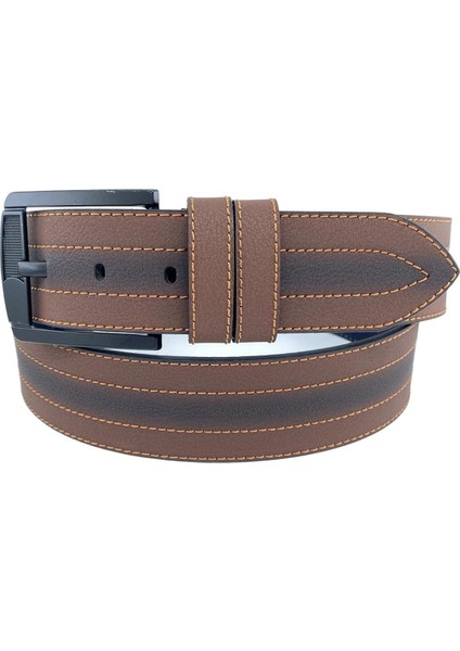 4.5 Cm. Spor Suni Deri Ortası Sarı Dikişli Model Erkek Kemer Kahverengi