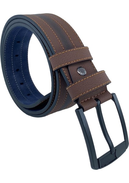 4.5 Cm. Spor Suni Deri Ortası Sarı Dikişli Model Erkek Kemer Kahverengi fırsatları