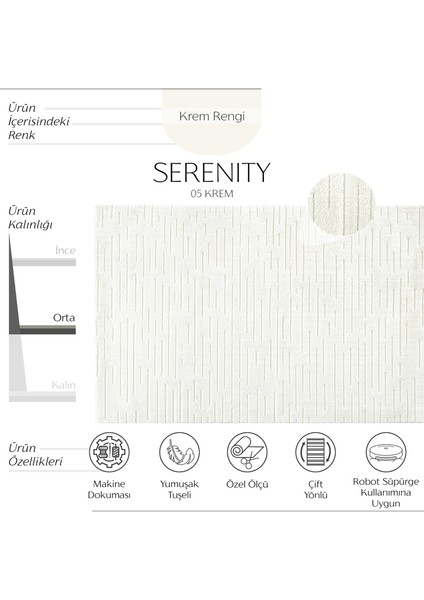 Serenity Krem Halı Salon Halısı Kesme Halı Yolluk Koridor Halısı Yatak Odası Halısı Çocuk Odası Halı