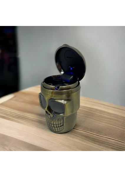 Bek Tobacco Pop Skull  LED Işıklı Araç Araba Küllüğü Bronz 9cm