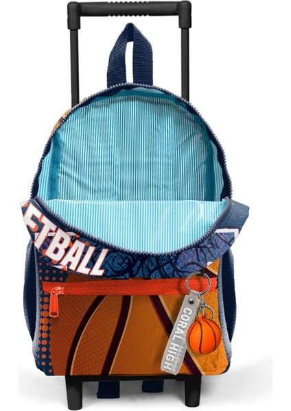 Minik Yuva Çekçekli Sırt Çantası Turuncu Lacivert Basketbol Desenli Iki Bölmeli 24066 modelleri