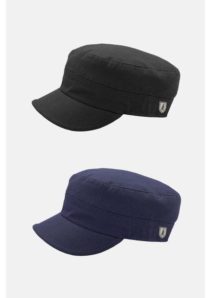 Erkek Fidel Castro Şapka 2li Kep Rozet Detaylı Kasket - Siyah/lacivert